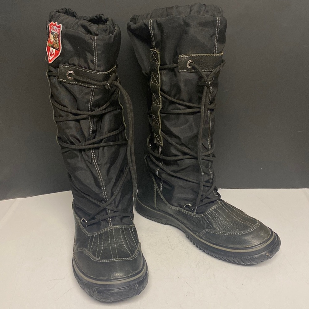 Pajar Black Nylon Lace Up Boots Knee High Shoes size 10